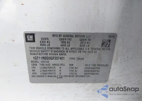 2016 GMC Sierra 2500Hd z USA, uszkodzony, nr VIN 1GT11REG5GF297401